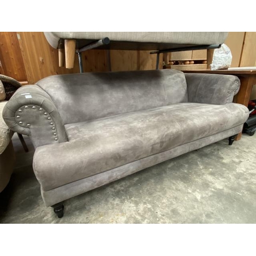 137 - Grey velvet/suede effect settee with studded detail 190W