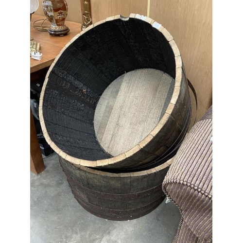 145 - 2 oak half barrel planters 44H 74cm diameter