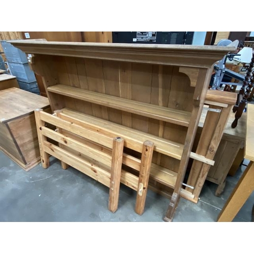 181 - Pine dresser top/bookcase 125H 147W 33D and a pine 3ft bed frame