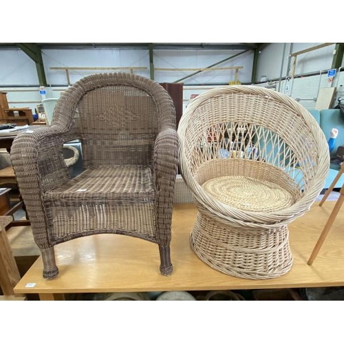 183 - Rattan chair 70W & a wicker egg shaped chair 74W