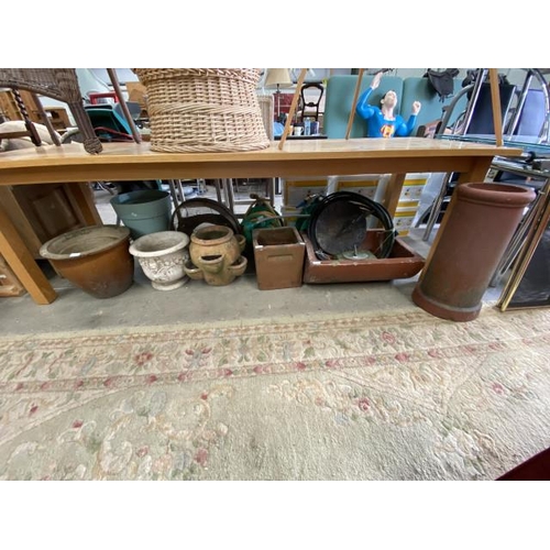 184 - Assorted glazed, salt glazed planters in various sizes, 2 sundials, chimney pot etc.