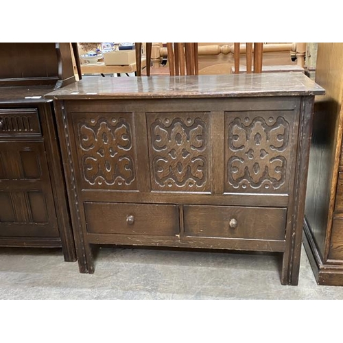 203 - Carved oak coffer with 2 drawers 85H 105W 49D