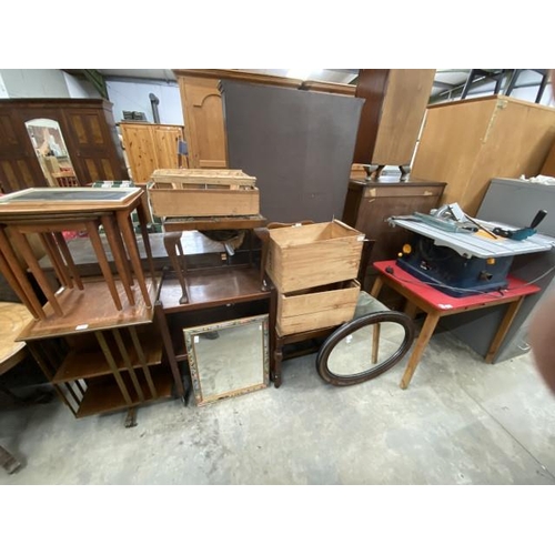 208 - Assorted furniture including a 1960’s Formica kitchen table 72H 91W 60D, teak nest of 3 tables 49H 5... 