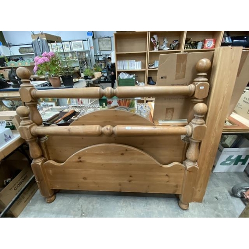 219 - Solid pine double bed frame with side rails and lats