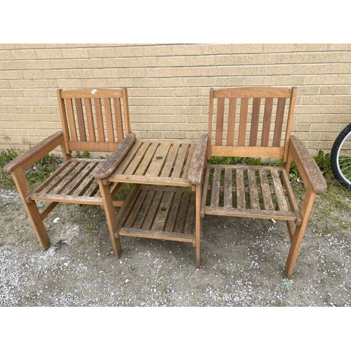 224 - Teak companion garden bench 89H 161W 60D