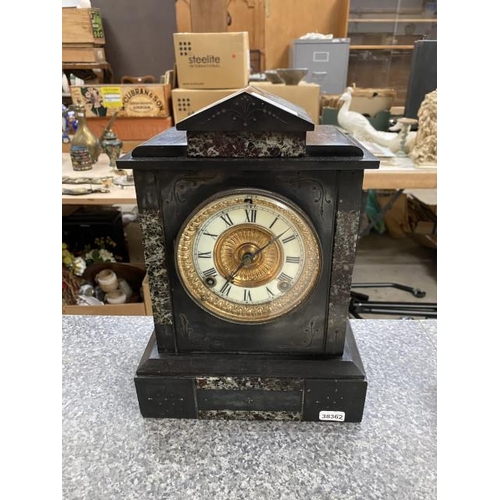 274 - Antique marble & slate mantle clock with pendulum, no key