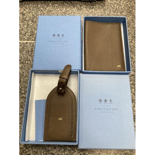 275 - Smythson of Bond Street leather passport cover (boxed) & luggage tag (boxed) in brown with initials ... 