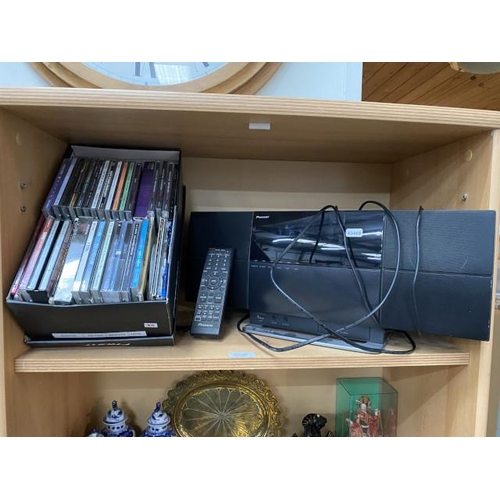 285 - Pioneer slim AV micro system (X-SMC1-K) with power lead and remote and a box of CD's including Fleet... 