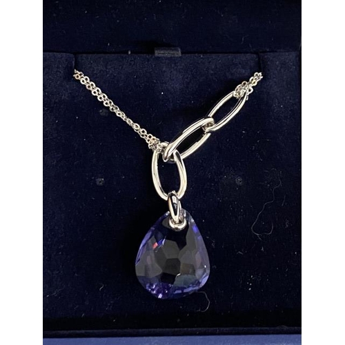 329 - Boxed Swarovski mini parallel tanzanite  necklace, NEW with tag, adjustable length chain