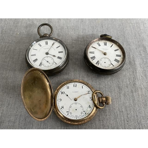 334 - 2 silver cased pocket watches, T. Fattorini, Skipton & I. Fattorini, Skipton (latter no glass) & a C... 