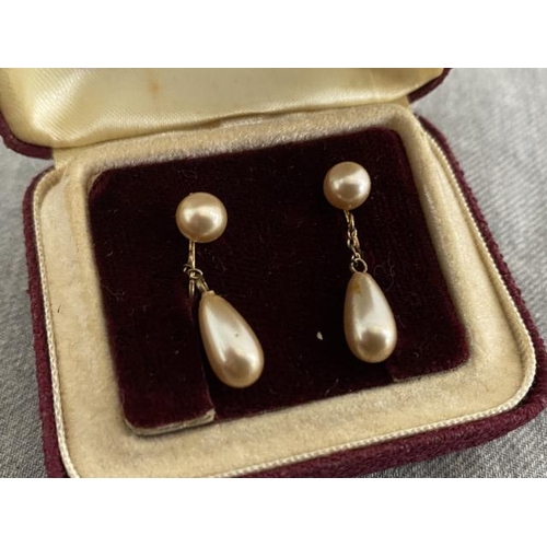 343 - Pair of 9ct gold Lotus pearl drop earrings