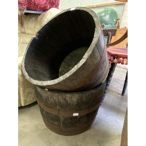 37 - 2 oak half barrel planters 45H 63cm diameter