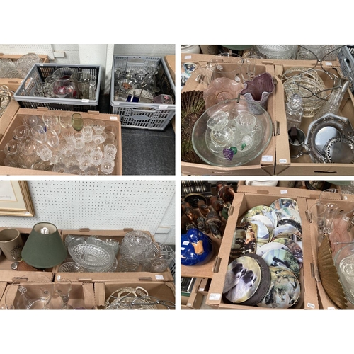 377 - 8 boxes of mainly glassware inc. vases, 4 champagne flutes, punch bowl, decanter, rams horn based ta... 