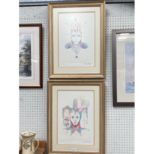 379 - 2 framed pencil signed Stephen Adderley limited edition 279/1000 & 748/1000 prints of jesters 43x57c... 