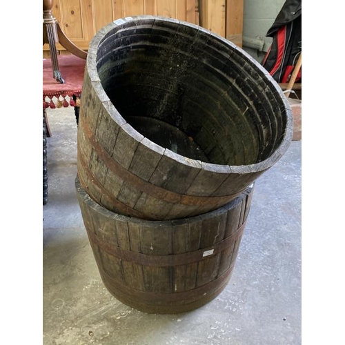 38 - 2 oak half barrel planters  45H 63cm diameter