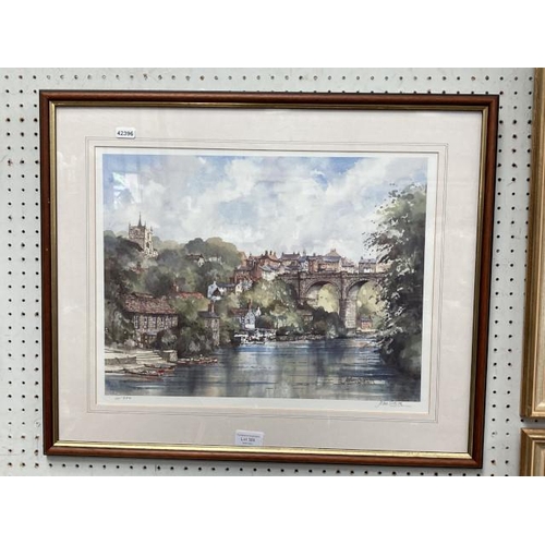 380 - Framed pencil signed John Sibson limited edition 4/300 print of Knaresborough riverside 60x50cm