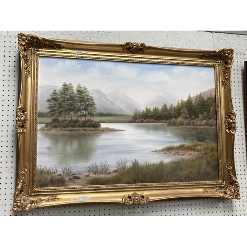 383 - Gilt framed signed T. Jahner oil on canvas of Loch Etive 64x90cm