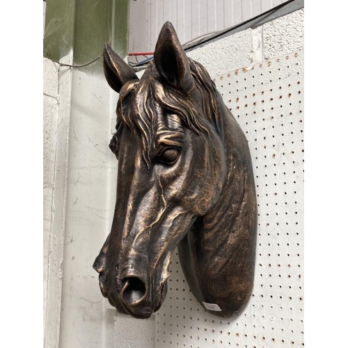 387 - Resin bronze effect wall mounted horse head 17W 49H 32D