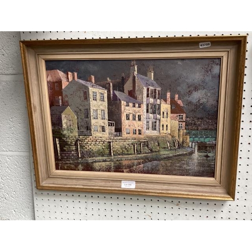 388 - Framed harbour scene oil on board signed bottom left Alfred ?? (unable to decipher the surname) 54x4... 