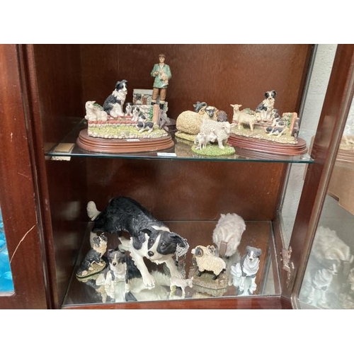 390 - 2 shelves of Border Collie & Ewe ornaments inc. The Leonardo Collection