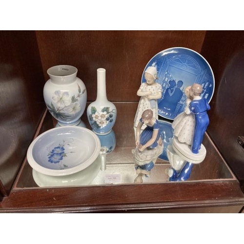 396 - 3 Bing Grondahl (B&G) Copenhagen figurines, Royal Copenhagen bowl, posy vase, vase etc. (One vase ch... 