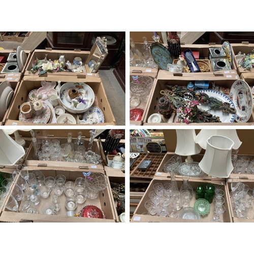 403 - 8 boxes of crystal, lead glass, china, collectables, jewellery stand, cherubs, baskets, leather jewe... 