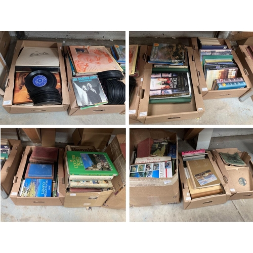 444 - 9 boxes of singles, LP's, 78's & books