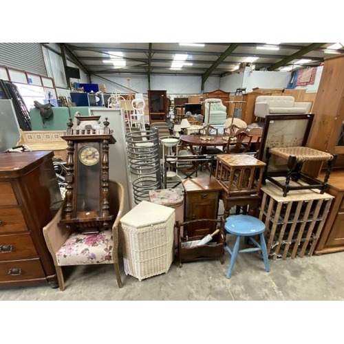 47 - Assorted furniture including a Lloyd Loom style chair 52W, fruitwood bedside cabinet 67H 38W 28D etc