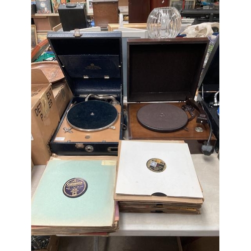 471 - 2 vintage gramophone players Salon Decca and Columbia (electric) with a collection of 78 records inc... 