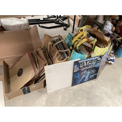 477 - 4 bags and a box of LPs and 78 records including Geoff Love Star Wars, Simon and Garfunkel, George B... 