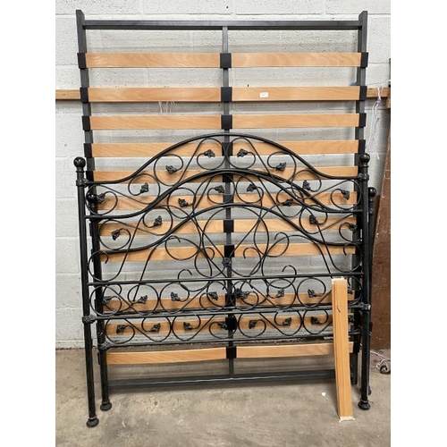 5 - Ornate metal double bed frame with side rails and lats