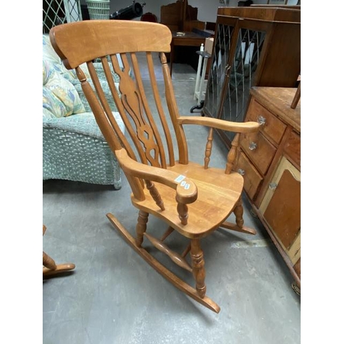 56 - Pine farmhouse fiddleback kitchen rocking chair 67W