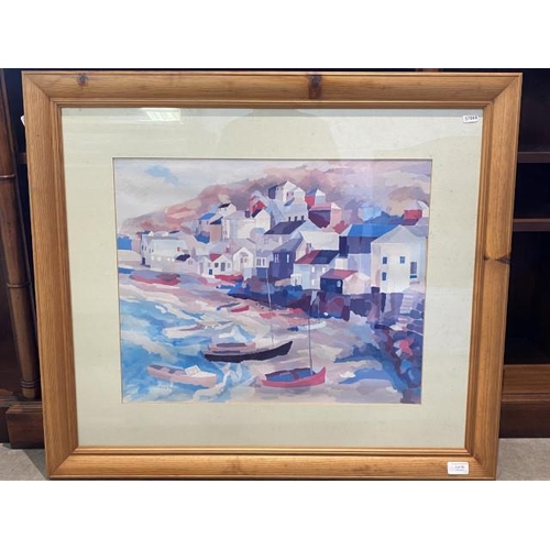 60 - Pine framed print of a watercolour ‘Harbour Rest’ by Richard Tuff 72 x 83cm