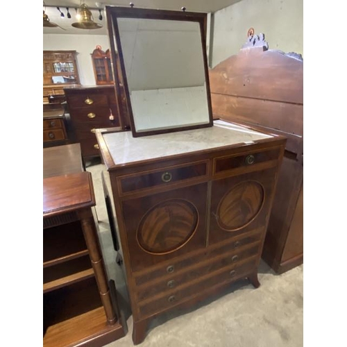 67 - Edwardian mahogany inlaid with marble top metamorphic washstand  97-150H 77W 57D (mirror frame as fo... 