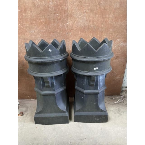 7 - 2 black plastic chimney pot planters 73H