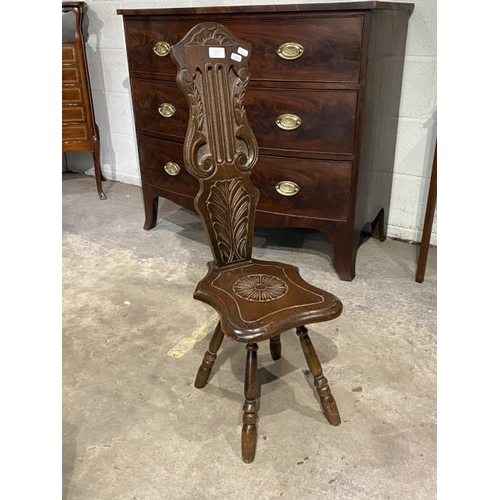 84 - Carved oak weavers chair 28W