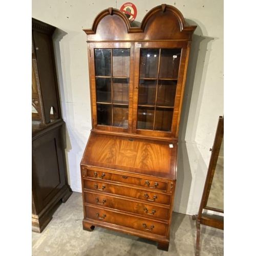 87 - Mahogany dome top bureau bookcase 195H 83W 46D