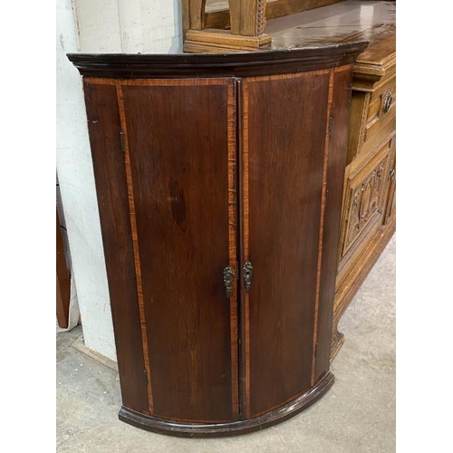 92 - George lll mahogany bow fronted corner cabinet 104H 69W 48D