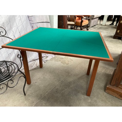 149 - Teak fold over card table 72H 51-102W 92D