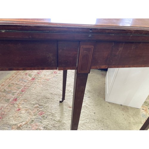 199 - Victorian mahogany inlaid fold over card table 75H 96W 47D (as found)