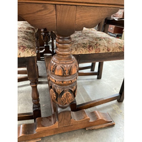 205 - Good quality oak refectory table with pineapple base 74H 152W 80D with 4 ladder back chairs and 2 ot... 