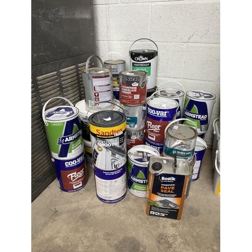 1 - Assorted trade paint including Armstead Smooth Masonry in magnolia, Coo-Var floor paint in Tile Red,... 