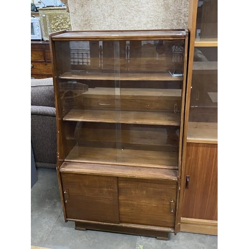 114 - Mid century teak glazed bookcase 132H 76W 38D