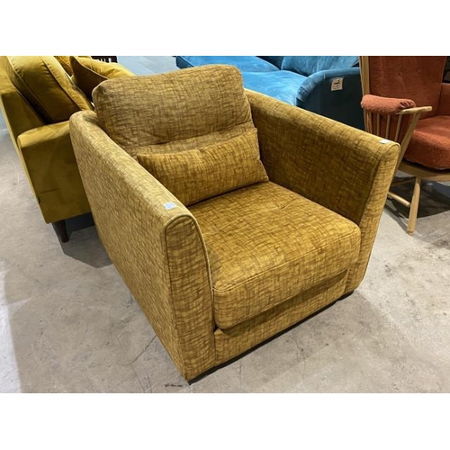 128 - G Plan swivel lounge chair upholstered in mustard chenille 86W