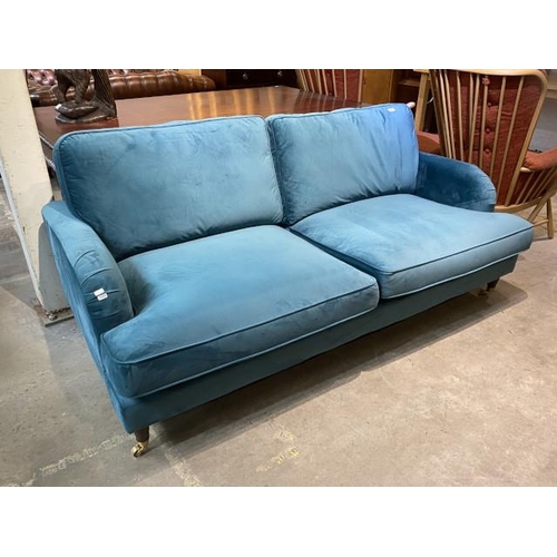 130 - Payton teal velvet settee, in excellent condition 200W (NEW)