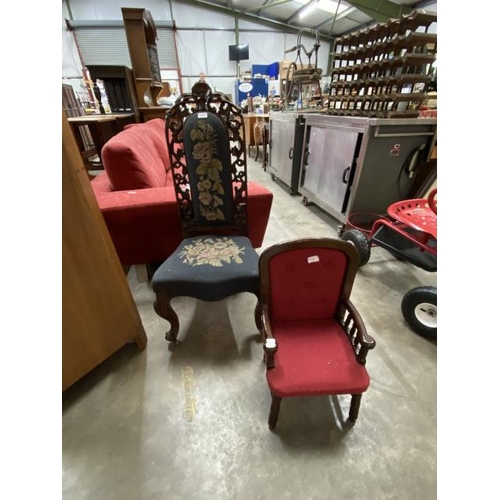 204 - 19th century mahogany hall chair and a child's mahogany framed chair