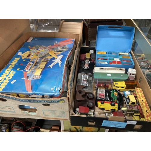 389 - 2 boxes of play worn vehicles, boxed international airport etc., inc. Tri-ang, Matchbox, Yesteryear ... 