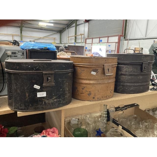 406 - 3 Victorian metal hat boxes