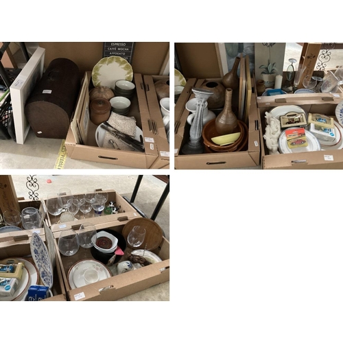 414 - 6 boxes of wine glasses inc. Dartington, Royal Doulton 'Suzanne' bowls, boxed model cars inc. Days G... 