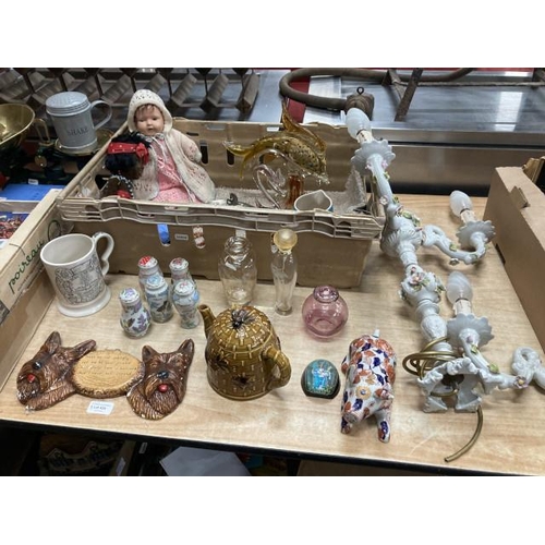 424 - Assorted collectables including vintage dressed doll, art glass fish and cockerel figurines, Lenox p... 